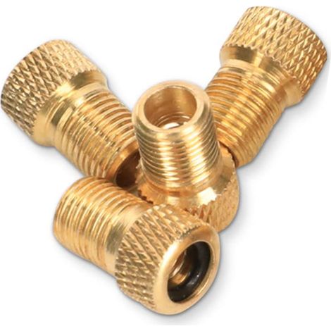 Lot de 4 Adaptateurs de Valve, Bouchon de Valve en Laiton Embout Pompe Vélo Presta à Sclaverand avec Joint d'Étanchéité pour VTT Bicyclette Tricycles (Doré) (1/5)