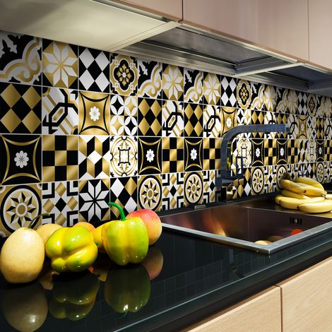 Sticker Mural Carrelage adhésif Cuisine Salle de Bain - 24 STICKERS CARREAUX DE CIMENT AZULEJOS LEANA - 24stickers10x10cm