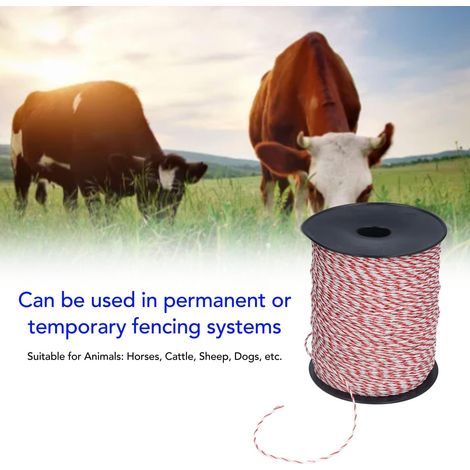 Kit de clôture électrique, 500 m de fil de corde électrique pour clôture électrique, accessoires de clôture électrique portable pour ferme, ranch, chevaux, bovins, (1/4)