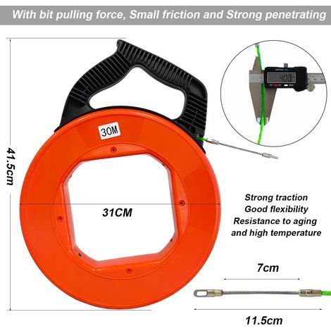 Tire Fils Electricien Aiguille 30m Tire Fils Electrique Kit Tire fil en Acier Spiralé Flexible Aiguille Tire Fil pour Installation Câbles électriques avec Boîtier Plastique Ressort de Guidage (1/4)