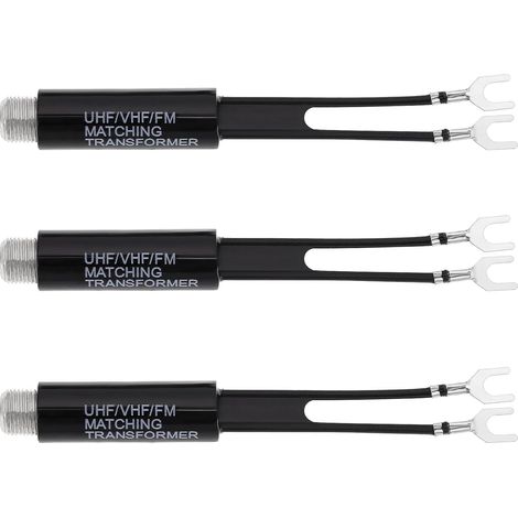 Lot de 3pcs Transformateurs d'adaptation UHF/VHF/FM 75 Ohms à 300 Ohms Connecteur F Adaptateur d'antenne TV Transformateur Balun Nickelé pour Récepteur Radio HiFI AV Antenne TV (1/5)