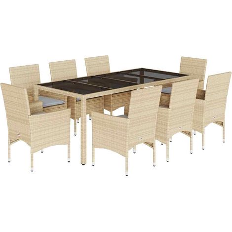 vidaXL Set da Pranzo da Giardino 9 pz con Cuscini Polyrattan e Vetro