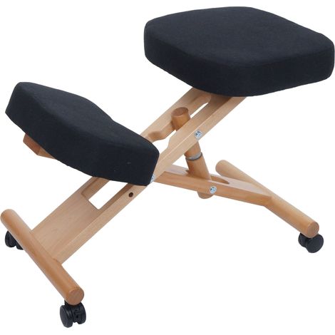 Sedia sgabello pouf posturale ergonomica con ruote altezza regolabile HHG-915 stoffa/tessuto (200 g/m²) legno, nero