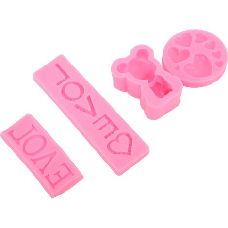 Ensemble de 4 moules à fondant en silicone rose, résistants à la chaleur, moules à décoration de cupcakes, adaptés aux gâteaux d'anniversaire. (1/5)