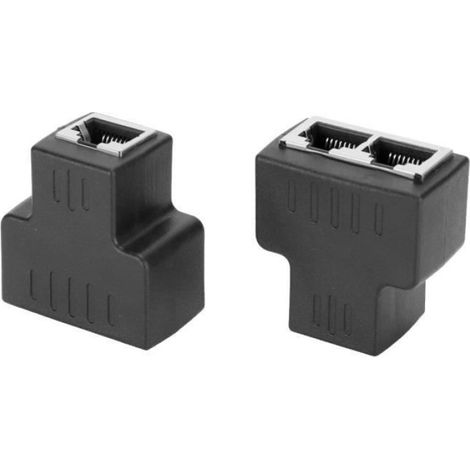 2PCs Adaptateur de Câble Ethernet Répartiteur de Rallonge de Connecteur LAN Interface Femelle RJ45 pour Fil Internet(Noir )-DBA (1/4)
