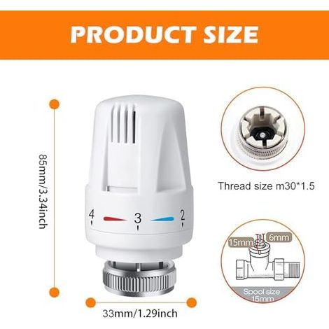 válvulas termostáticas para radiador M30 x 1,5 - Cabezal de válvula termostática de repuesto para radiador - Cabezal de termostato estándar para el hogar y la oficina - Para todos los fabricantes - Bl (1/5)