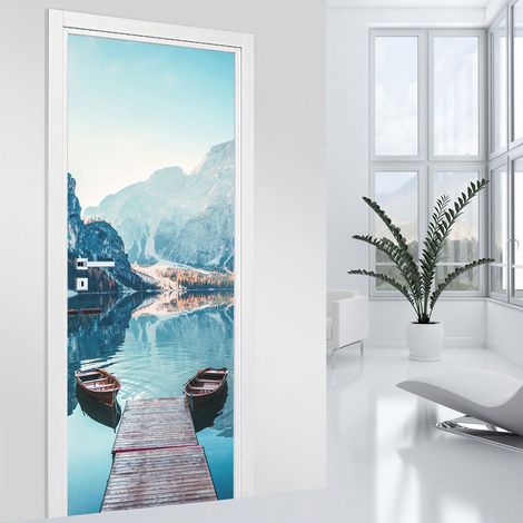 Stickers pour porte - Lac et Montagnes - 83 x 205 cm - Adhésif + Protection MATE (1/2)