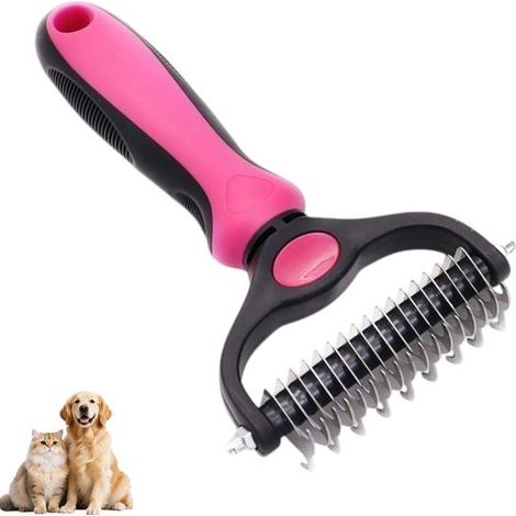 Cepillo para perros, Peine para mascotas, Cepillo para el aseo de perros y gatos, Azul, Peine para perros 2 en 1, Acero inoxidable (1/5)
