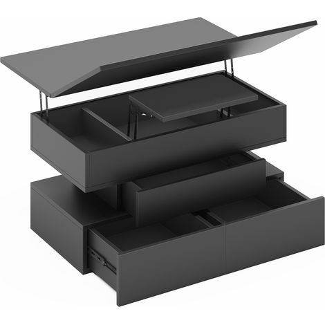 Table Basse Relevable-3 tiroirs-espace de rangement caché-pour salon et bureau-Noire (1/5)