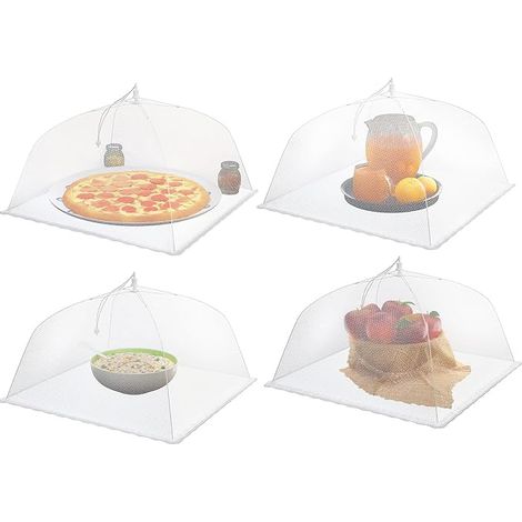 Juego de 4 máscaras antimoscas, 38 x 38 cm, plegables, para alimentos, frutas, barbacoas, buffets de fiesta y camping. (1/5)
