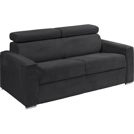 Divano letto 4 posti a ribalta Posto letto 160 cm Materasso 14 cm in Velluto a coste Grigio - VIZIR