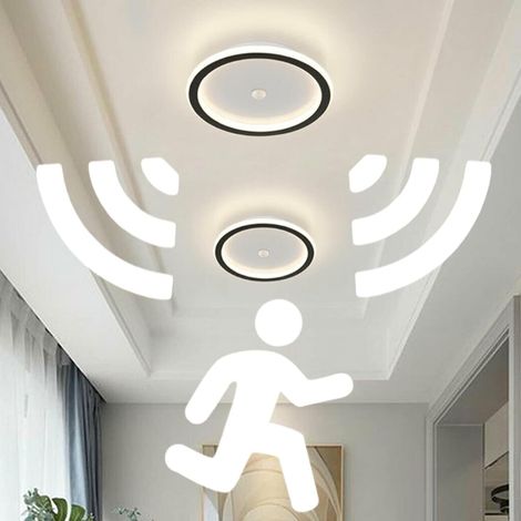 Plafonnier LED avec détecteur de mouvement design rond ultra-fin chaud à économie d'énergie 20 w 1 pièce Noir Blanc (1/4)