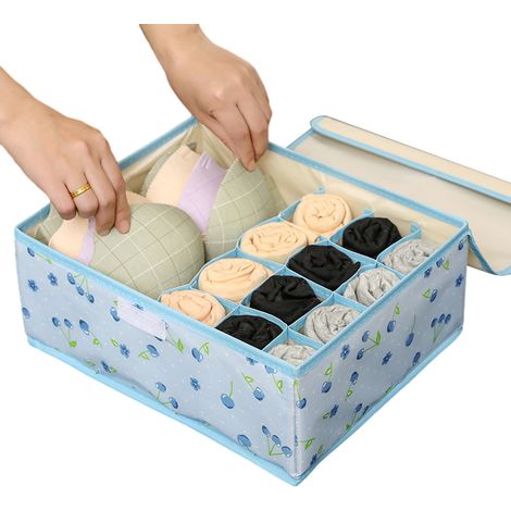 Boîte de rangement pour sous-vêtements avec couvercle, 13 compartiments pliables et anti-poussière, pour tiroirs, vêtements, chaussettes, lingerie, cravates et foulards. (1/5)