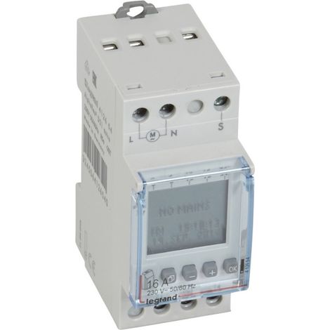 Interrupteur horaire digital modulaire programmable pour illuminations extérieures - 1 sortie 16A 250V - 2 modules - LEGRAND