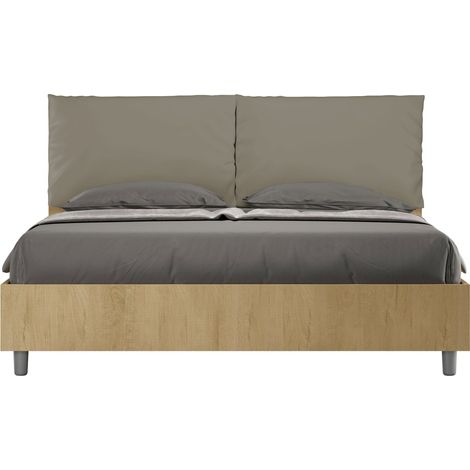 Letto matrimoniale contenitore 160x190 Quercia cuscini similpelle cappuccino Egos Antea