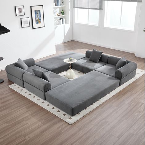Divano angolare modulare in velluto a coste grigio scuro 270 x 180 x 64 cm OKWISH (1/5)