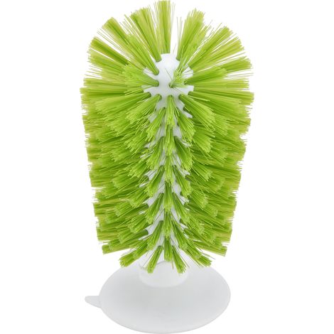 Brosse à verre en nylon ABS, design vertical, non toxique, avec ventouse, pour verres, gobelets et bouteilles d'eau (verte) (1/5)
