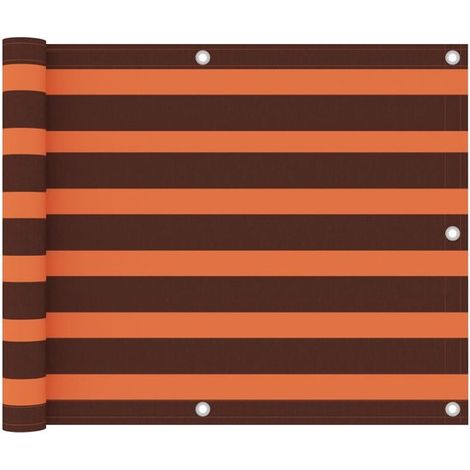 Écran brise-vue pour balcon 75 x 600 cm, tissu Oxford rayé orange et marron, coupe-vent et imperméable, toile d'intimité XXL avec corde de fixation 24 m (1/5)