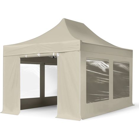 3x4.5m Pop Up Gazebo PROFESSIONAL Aluminium 40 mm, incl. Sidewalls with Panorama Windows, cream High Performance Polyester approx. 400g/m²