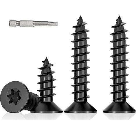 20 pièces M6x50mm Vis à Bois Torx Noires, Acier Inoxydable A2 V2A, Tête Fraisée Filetage Complet Vis Autotaraudeuses avec Tournevis (1/5)