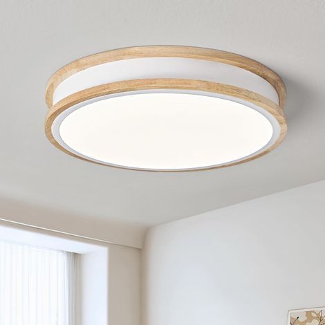 Plafonnier LED,Luminaire Plafonnier Bois Blanc,30CM lampe plafond Rond pour Chambre, Salon, Cuisine, Couloir, Salle à manger 24W 4000K (1/5)