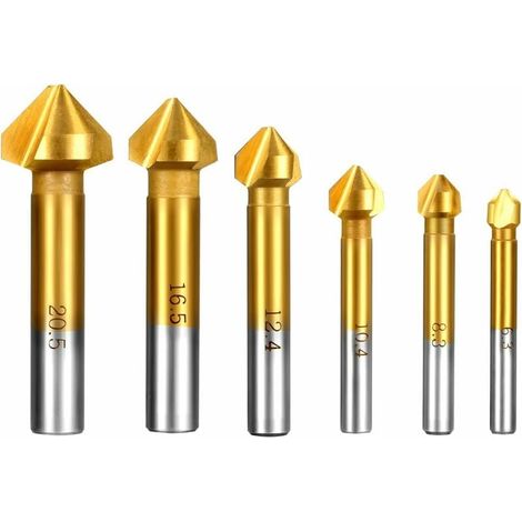 6Pcs 90° HSS Fraise à Noyer Titane Conique Cylindrique Trois Taillants Outil de Vis Convient Pour DIY (1/5)