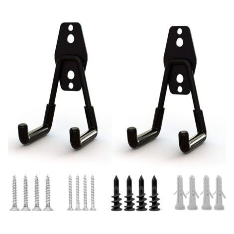 2 Black Garage Hooks, Steel Storage Hook Garage Utility Storage Hooks Wall Garden Tool Holder, with Non-Slip Coating for Organizing Heavy Tools (1/5)