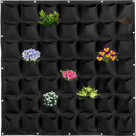 Wandmontierter Pflanzbeutel, 49 Taschen, vertikaler Pflanzbeutel zum Aufhängen an der Wand, Filz-Pflanzgefäß für die Gartendekoration, drinnen und draußen (1/5)