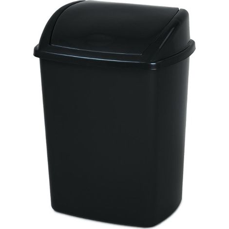 Poubelle plastique 26 litres à couvercle basculant, noir (1/3)