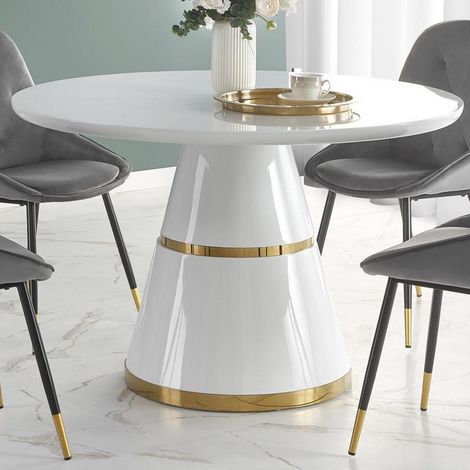 Table de salle à manger ronde blanche et métal doré DAMONA (1/5)