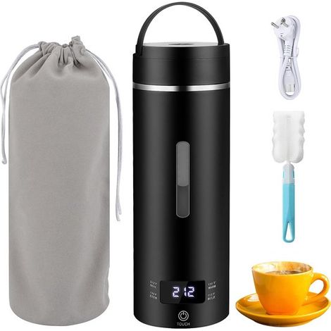 Bollitore portatile - Piccolo bollitore portatile - Acciaio inossidabile di grado 316 - 500 ml - Sacchetto portaoggetti integrato e spazzolino per tazze - Mini dispenser elettrico di acqua calda - Ner (1/5)