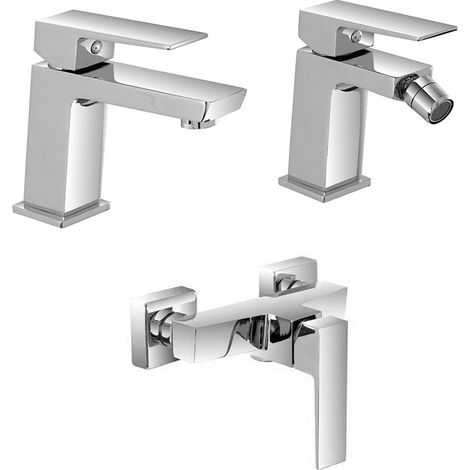 Set miscelatori lavabo bidet e doccia esterno cromo lucido Kubo (1/5)