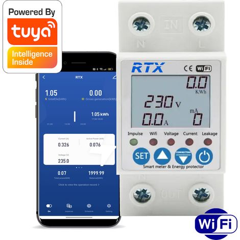 Misuratore di energia RTX Misurazione di corrente e wattmetro fino a 63A TUYA WiFi DIN (1/5)