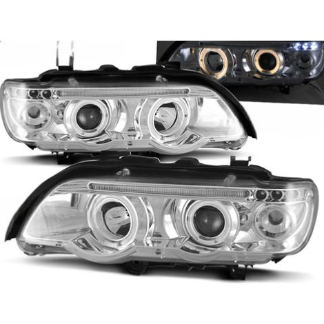 Paire de phares avant BMW X5 E53 de 1999 a 2003 (phase 1) angel eyes chrome-27361093