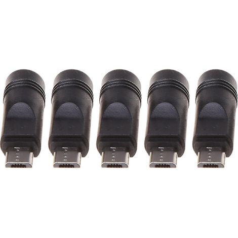 Lot de 5 adaptateurs jack femelle 5,5 x 2,1 mm vers micro USB mâle pour alimentation CC