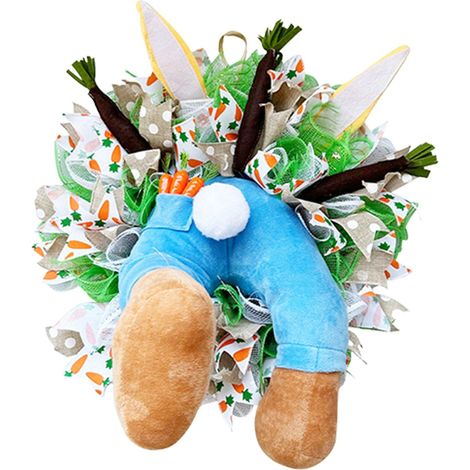 Guirlande De Porte De Pâques - Guirlande Lapin Avec Oreilles - Décoration Printanière Pour Porte D'Entrée - En Tissu - 1 Pièce (1/5)