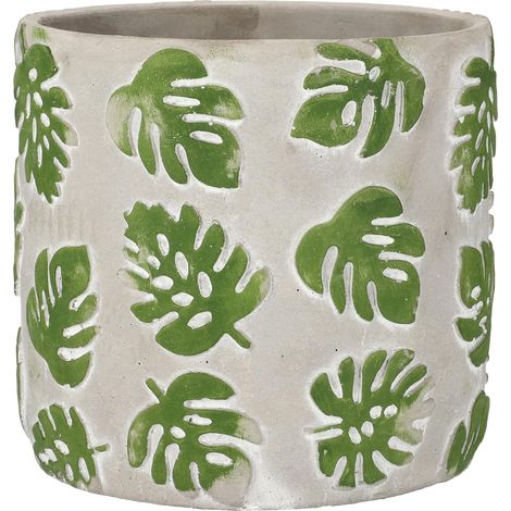 KOTARBAU Pot de fleurs en béton décoratif Motif feuille de fenêtre Monstera (23 cm) (1/5)