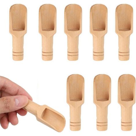 Sollbry Lot de 9 mini pelles en bois naturelles et non toxiques - Avec poignée courte - Ustensiles de cuisine pour sel, thé, café, Couleur du bois (1/5)