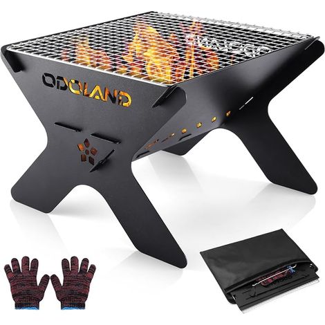 Camping Fire Pit, Portable Outdoor 2 in 1 Wood Barbecue with Removable Cooking Grill for BBQ Carry Bag (1/5)