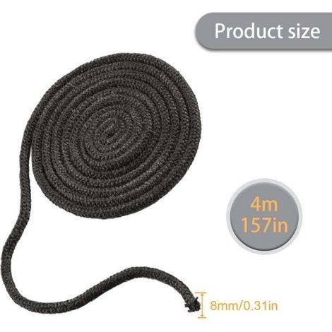 Joint Tressé pour Insert et Poêle 8mm x 4m, Joint d'Étanchéité en Fibre de Verre Remplacement,Joint Insert Cheminée pour Poele a Bois, Cheminée, Chaleur (1/3)