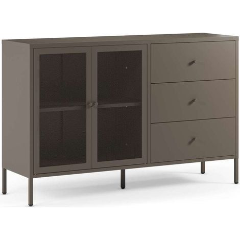 Mueble aparador 2 puertas 3 cajones modelo Felix acabado metal moca, 140cm(ancho) 90cm(alto) 40cm (largo)