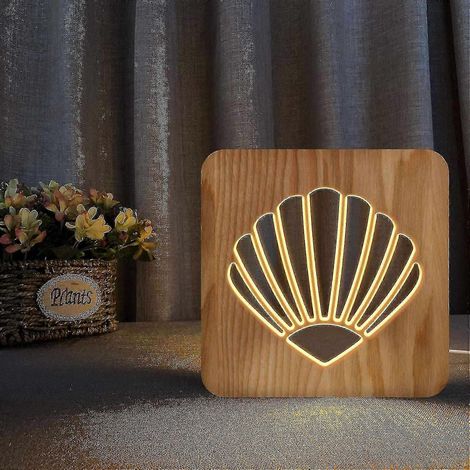 Lampes veilleuses créatives en coquillage sculpté dans du bois creux (1/5)