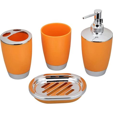 Set Accessoires Salle De Bain - 4 Pièces - Porte-Brosse À Dents - Gobelet - Distributeur De Savon - Plat À Savon - En Plastique (1/5)
