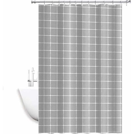 Tenda per Doccia Vasca da Bagno Impermeabile Tessuto PVC 12 Ganci in plastica preformata 180x200 cm Fantasia Quadroni