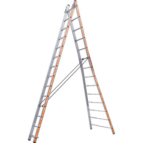 Tubesca Comabi – Échelle articulée transformable 2 plans – 2 x 14 marches – Aluminium léger – Hauteur d'accès 8,07 m – Rigidité extrême