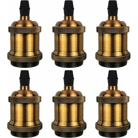 QAZQA Douille de support de lampe vintage solide E27 Adaptateur de douille à vis Edison, lot de 6 (bronze doré)