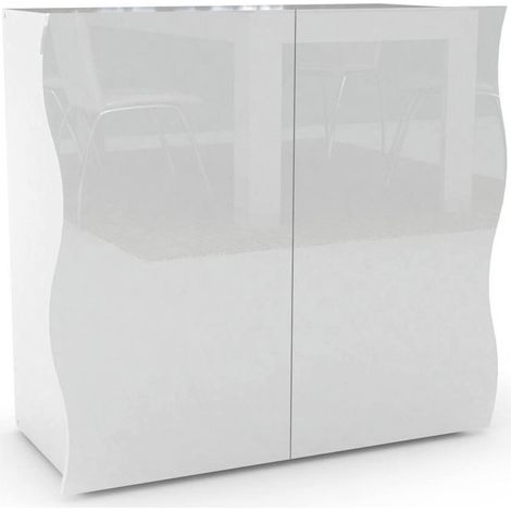Dmora - Credenza Anifares, Madia da cucina a 2 ante, Buffet da soggiorno, 100% Made in Italy, cm 90x40h81, Bianco lucido (1/4)