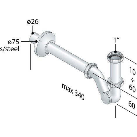 Sifone per lavabo e bidet ad S in ottone cromato con ispezione laterale - Ø 2.6 cm - 1"