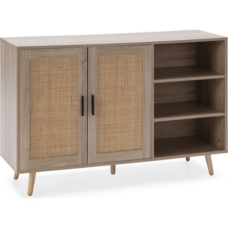 Aparador Dalia 2 puertas y 3 huecos color roble, 120 cm Ancho