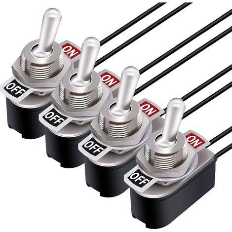 Lot de 4 interrupteur à bascule,SPST,verrouillage ON/OFF,6A 125V,métal plastique,équipement électrique automobile (1/4)